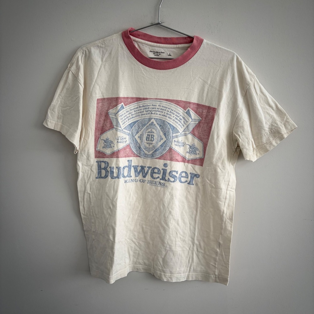 Abercrombie & Fitch Budweiser King of Beers Graphic Ringer T-Shirt Mens Large